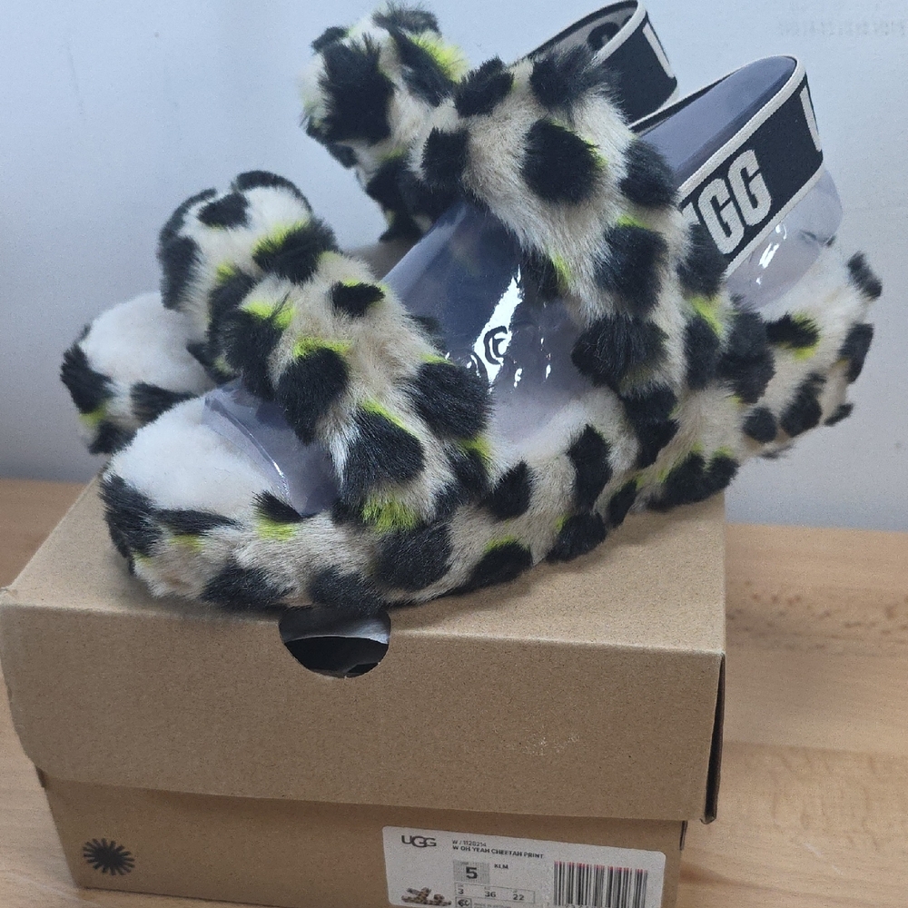 UGG Black and White Slippers Cozy Animal Print